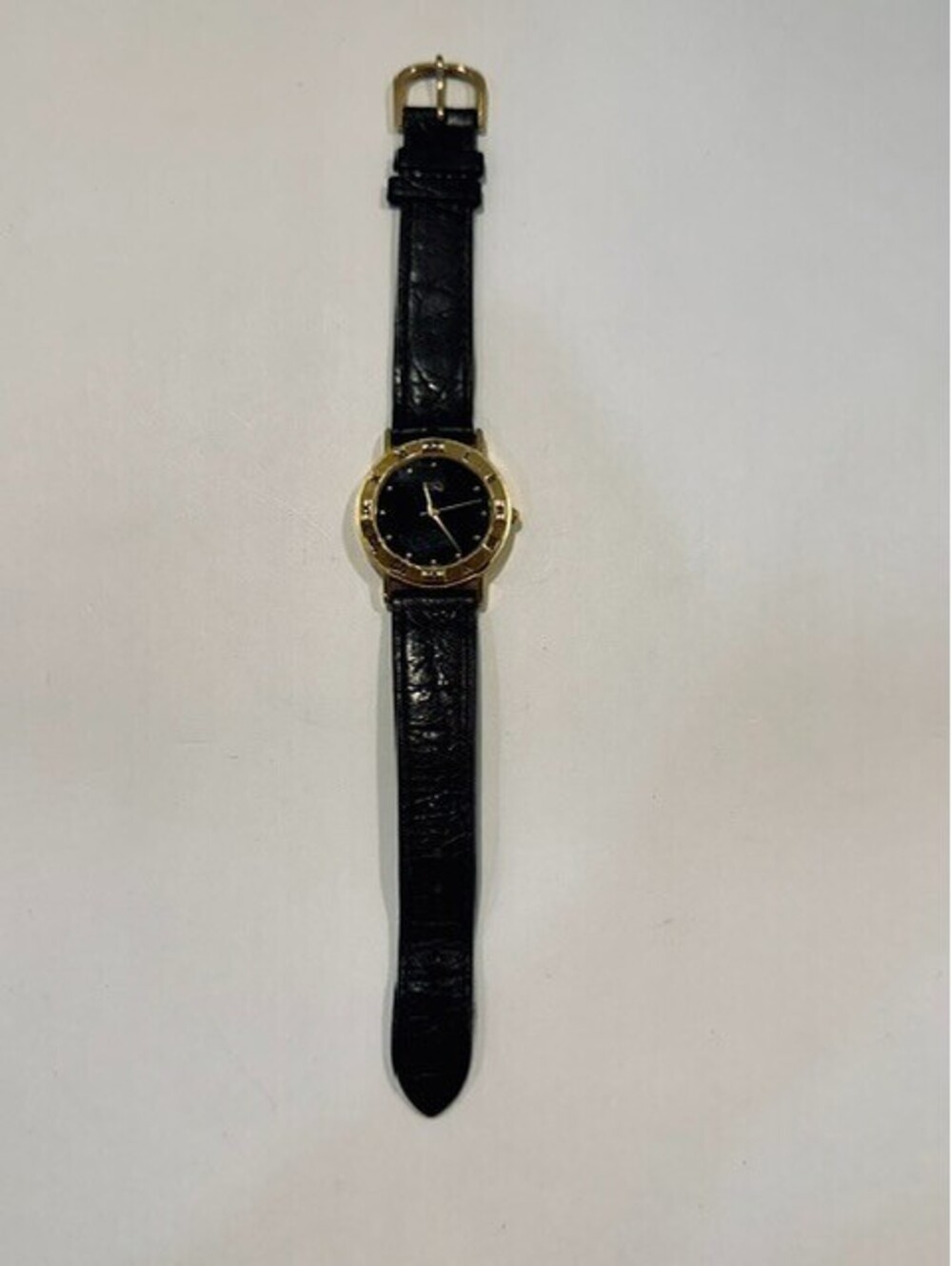 Vintage ESQ Movado Black Dial Gold Tone Swiss Quartz Dress Watch 300002 Leather - Picture 3 of 6